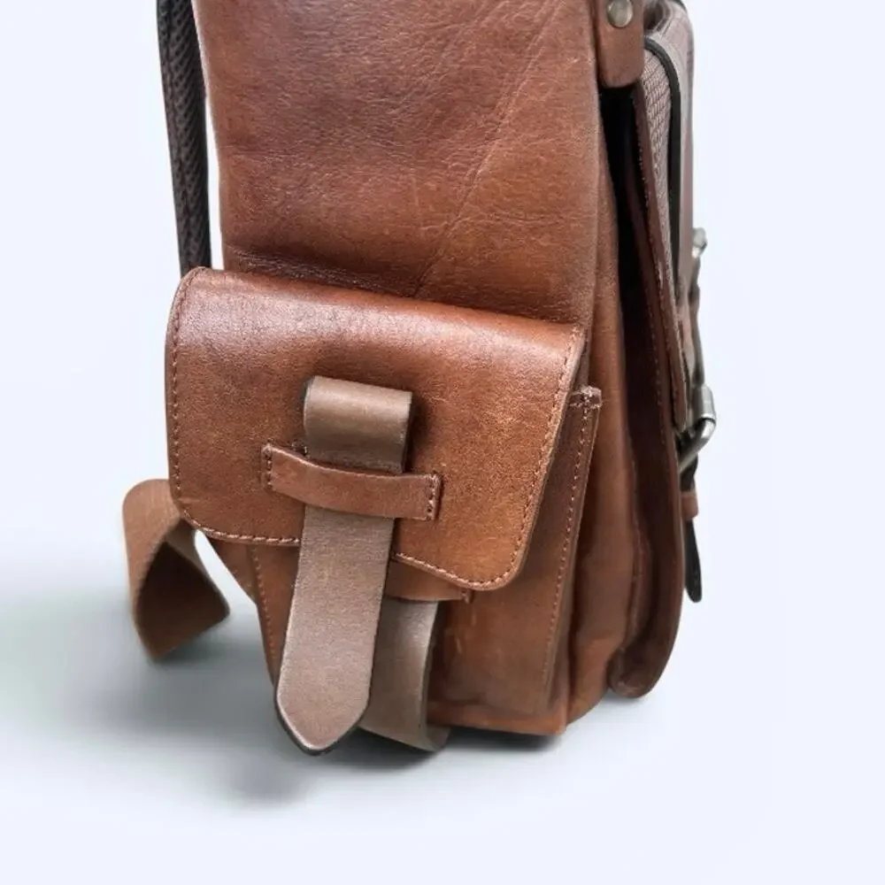 Velez Genuine Leather Archaeology Backpack Satchel Brown Multi-Pocket Laptop Bag
